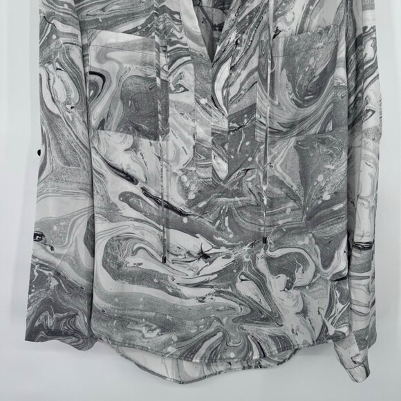 Jones New York Womens gray Marble Print Long roll tab Sleeve Blouse Size Large - Picture 2 of 12